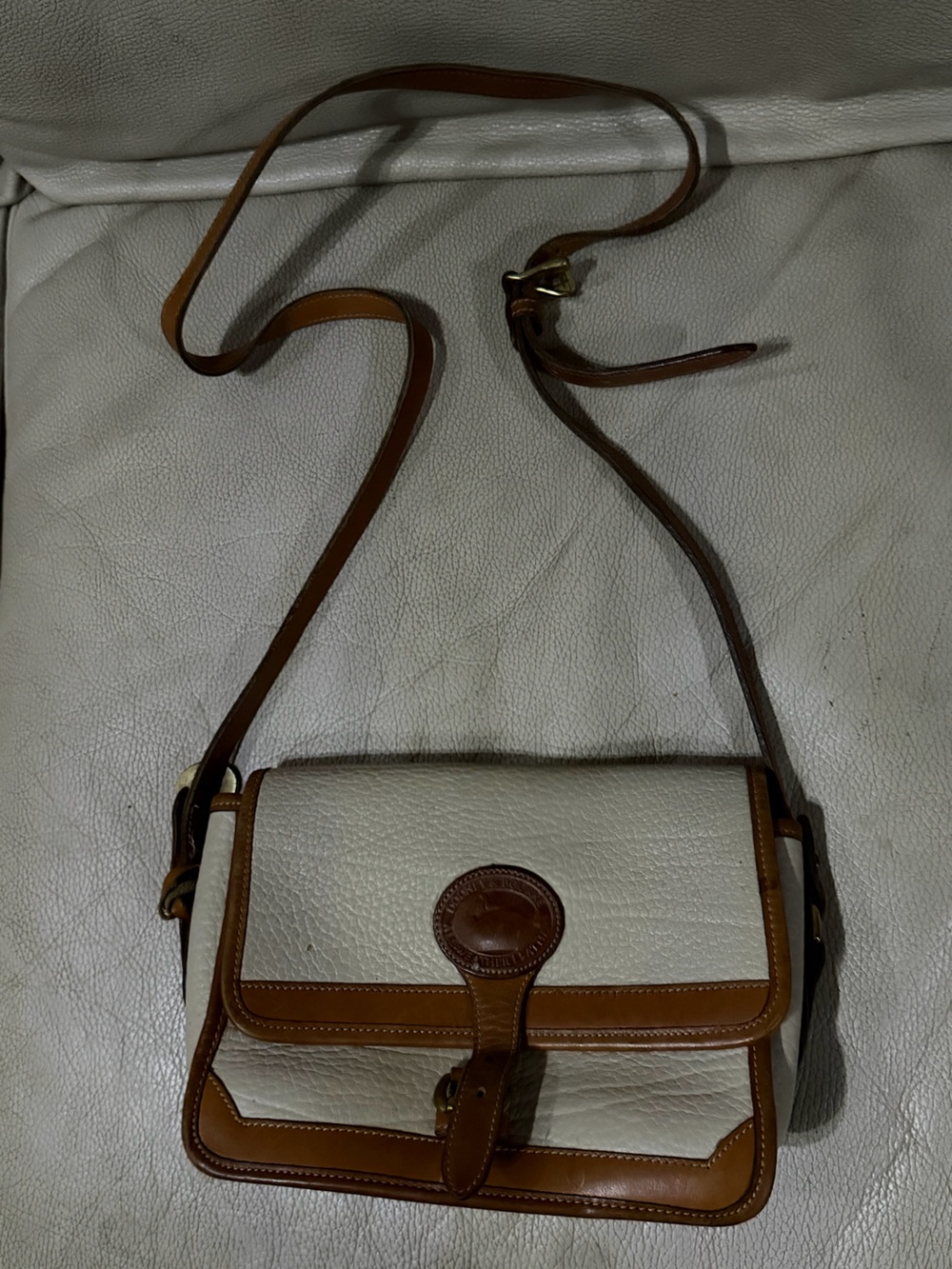 Dooney & Bourke Vintage Classic Cream and Tan Leather Crossbody Bag